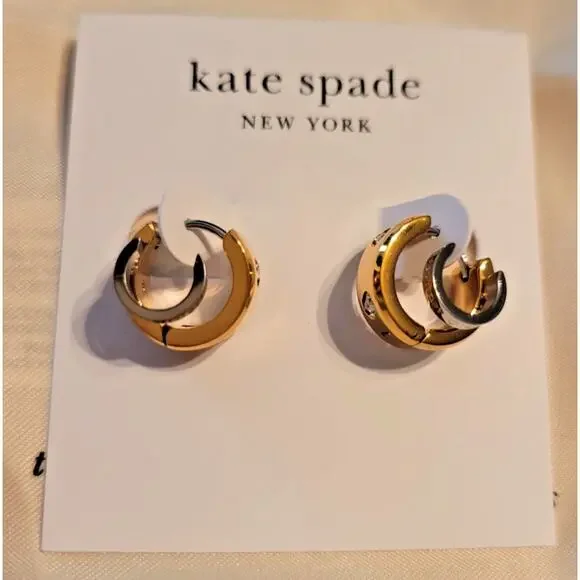 Kate Spade "Set In Stone" Double Huggie Earrings KK438 Gold-Plated Crystal NWT - Picture 6 of 6